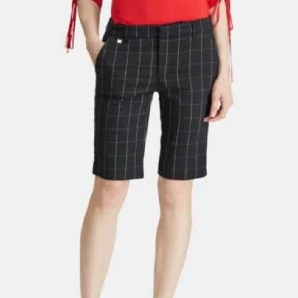 LRL Lauren Ralph Bermuda Active shorts black with white plaid cotton size 12